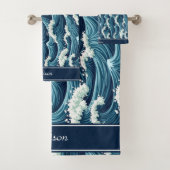 Blue Ocean Waves patroon aangepaste naam Bad Handdoek (Insitu)