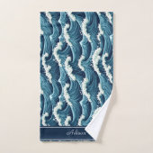 Blue Ocean Waves patroon aangepaste naam Bad Handdoek (Handdoek)
