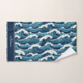 Blue Ocean Waves patroon aangepaste naam Bad Handdoek (Handdoek)