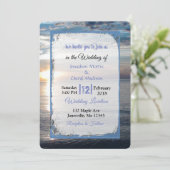 Blue Ocean Waves Sunset Wedset Invitations (Debout devant)