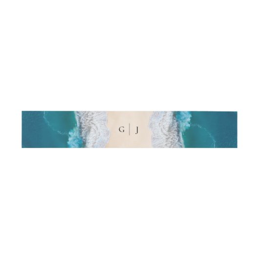 Blue Ocean Waves Tropical Beach Monogram Huwelijk Uitnodigingen Wikkel (Vlak)