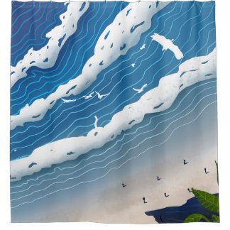 Blue Ocean Waves Wall Art 🌊 Minimal Coastal Sky P Douchegordijn