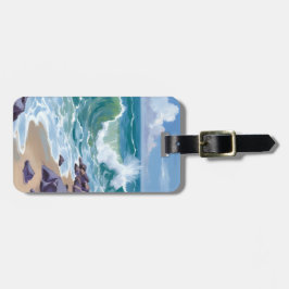 Blue Ocean Waves Watercolor Painting Bagagelabel