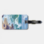 Blue Ocean Waves Watercolor Painting Bagagelabel (Achterkant horizontaal)