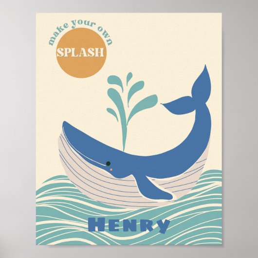 Blue Ocean Whale kwekerij Wall Art Poster Print (Voorkant)