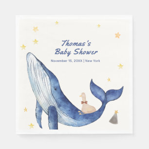 Blue Ocean Whimsical Duck Stars Walvis Baby shower Servet
