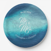 Blue Ocean White Sand Beach Wedding Custom Papieren Bordje (Voorkant)