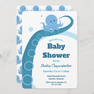 Blue Octopus   Baby Shower Invitation Kaart