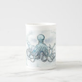 Blue Octopus Bone China Mok Tea Koffee Ocean Beach (Voorkant)