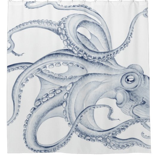 Blue Octopus Cephalopod Kraken Ink Douchegordijn (Voorkant)