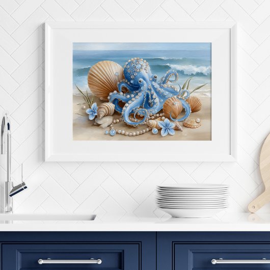Blue Octopus Coastal Wall Art Print | Wall Poster