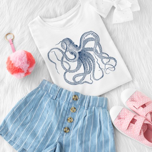 Blue Octopus Illustration T-Shirt