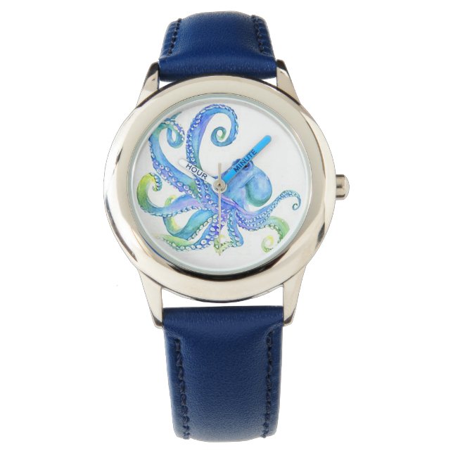 "Blue Octopus" Kind Horloge (Voorkant)