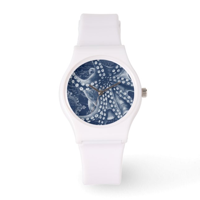 Blue Octopus  Map Chic Horloge (Voorkant)