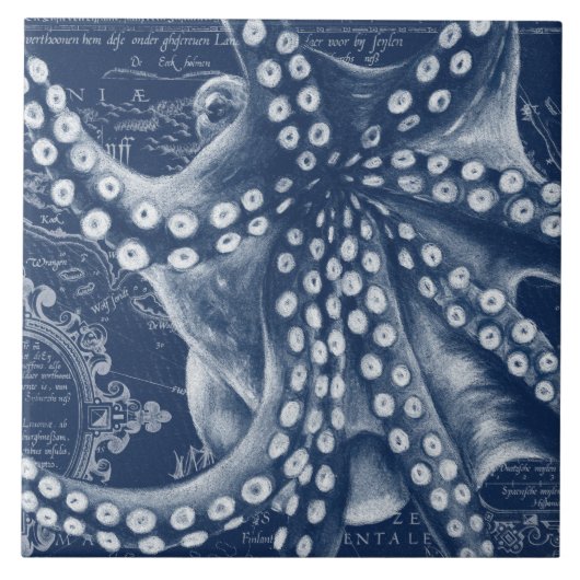 Blue Octopus  Map Chic Tegeltje (Voorkant)