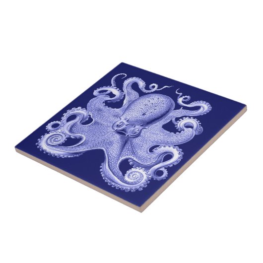 Blue Octopus Nautical Beach House Coastal Haeckel Tegeltje (Zijkant)