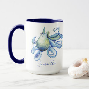 Blue Octopus Personalized Beach Theme Coffee Mok