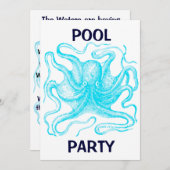 Blue Octopus Pool Party Kaart (Voorkant / Achterkant)