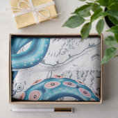 Blue Octopus Tentacle  Map White Art Tissuepapier (Geschenk)