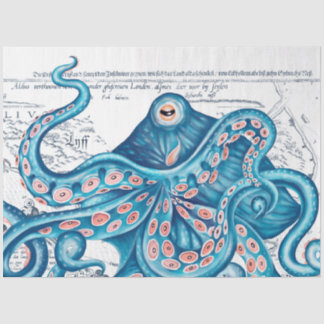 Blue Octopus Tentacle Map White Art Tissuepapier