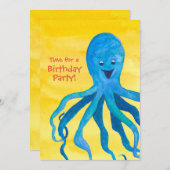 Blue Octopus verjaardagsfeest uitnodiging (Voorkant / Achterkant)