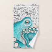 Blue Octopus Vintage Map Nautical Art (Serviette à main)