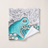 Blue Octopus Vintage Map Nautical Art (Gant de toilette)