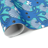 Blue Octopus with Bow Wrapping Paper Cadeaupapier (Rol Hoek)