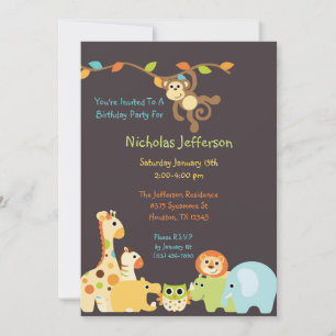 Blue Oerwoud Safari 5x7 Birthday Party Invitation Kaart
