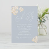 Blue Oh Baby Boho Leaf Boy Baby shower Kaart (Staand voorkant)