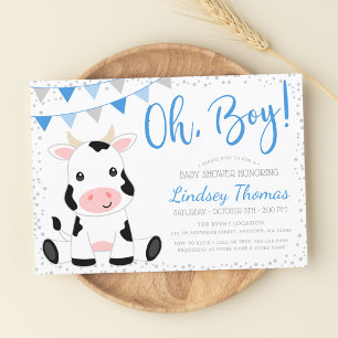 Blue Oh Boy Koe Baby shower Kaart