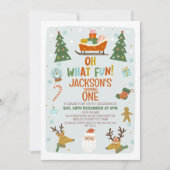 Blue Oh Wat een leuke kerst 1e verjaardag uitnodig Kaart (Voorkant)