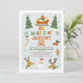 Blue Oh Wat een leuke kerst 1e verjaardag uitnodig Kaart (Staand voorkant)