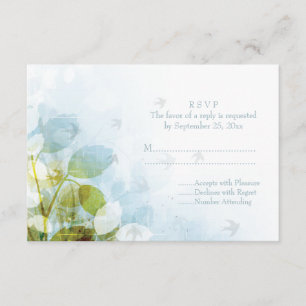 Blue olive vert feuillage oiseaux mariage carte RS