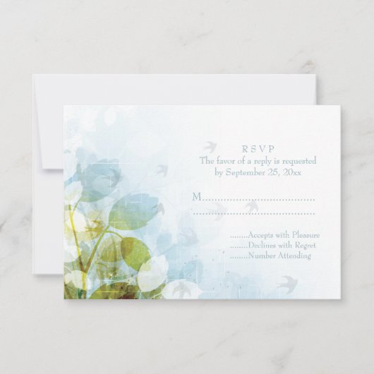 Blue olive vert feuillage oiseaux mariage carte RS (Devant)