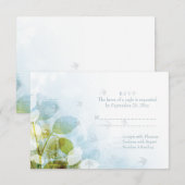 Blue olive vert feuillage oiseaux mariage carte RS (Devant / Derrière)