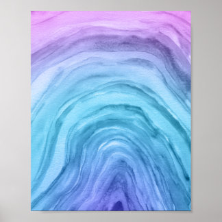 Blue Ombre Abstract Agate II Waterverf Art Poster