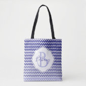 Blue Ombre Chevron persoonlijke Canvas tas (Voorkant)