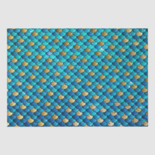 Blue Ombre en Gold Foil Shimmer Mermaid Scales Tissuepapier
