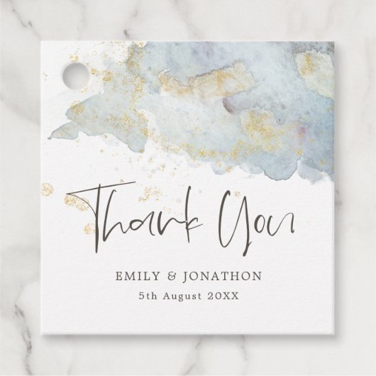 Blue Ombre Gold Modern Script Name message bruilof Bedankjes Labels (Voorkant)