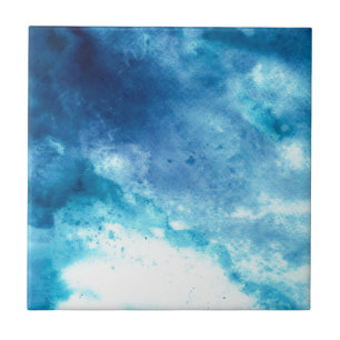 Blue Ombre Inkblot Splatter Waterverf Patroon Tegeltje