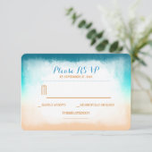 Blue ombre mariage plage cartes RSVP (Debout devant)