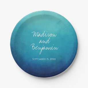 Blue Ombre Personalized Wedding Cake Borden Papieren Bordje