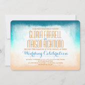 Blue ombre strand bruiloft uitnodiging (Voorkant)