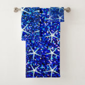 Blue Ombre Teal Sparkle Glittery Starfish Patterns Bad Handdoek (Insitu)