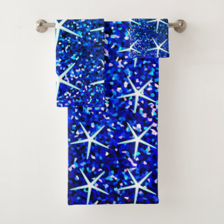 Blue Ombre Teal Sparkle Glittery Starfish Patterns Bad Handdoek