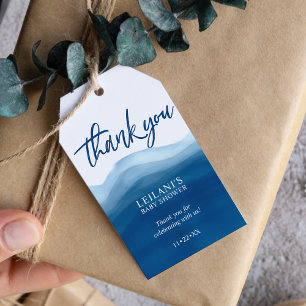 Blue Ombre Waterverf Baby shower Cadeaulabel