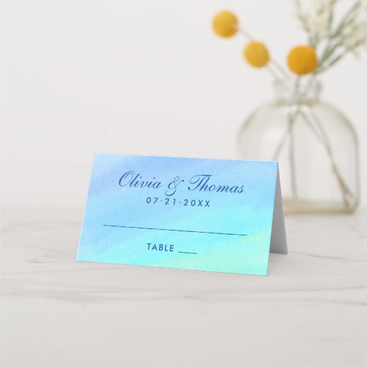 Blue Ombre Waterverf Custom Wedding Monogram (Voorkant)
