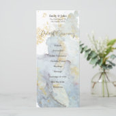 Blue Ombre Waterverf Goud Bruin Script Bruiloft Programma (Staand voorkant)