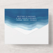 Blue Ombre Waterverf Wave We Doen Bruiloft All In One Uitnodiging (Achterkant)